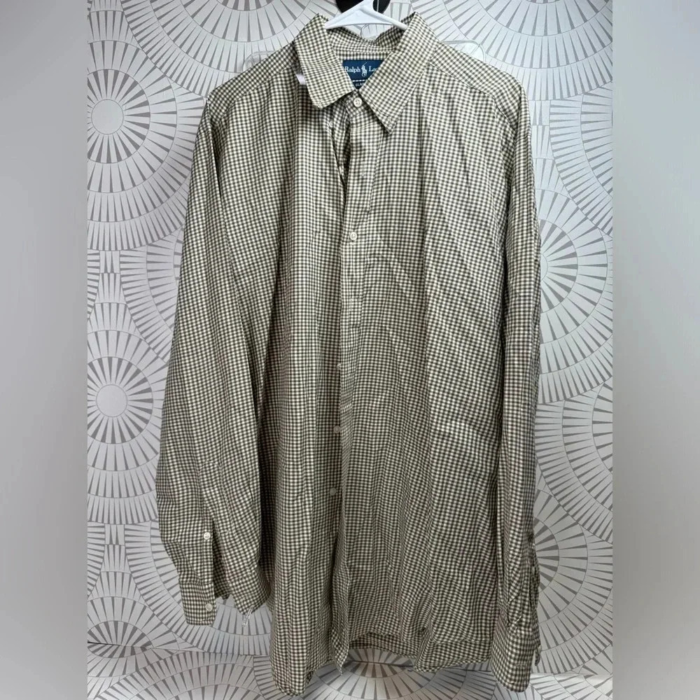 Ralph Lauren MENS Button Down Shirt Green Check Button Down Collar Size Large‎